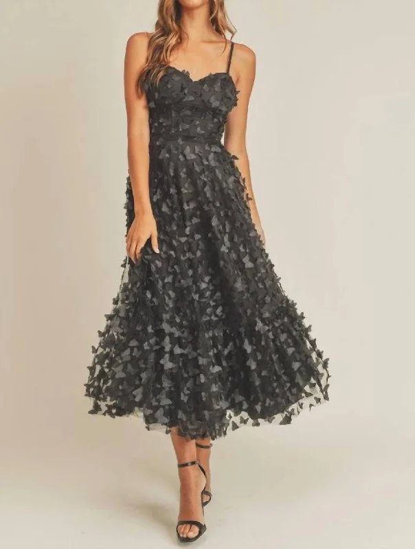 Ember Butterfly Midi Dress In Black Elegant Sleeveless Midi Dress