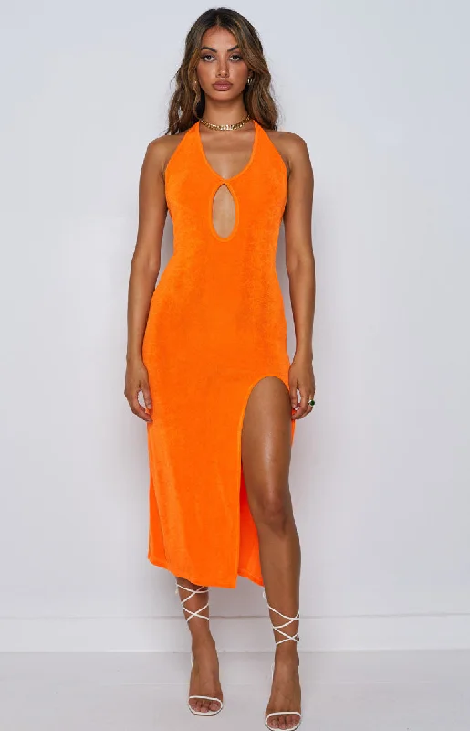 Helena Midi Dress Orange Elegant Satin Midi Dress