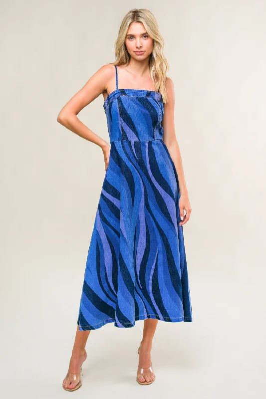 PATRIOTIC PRINCESS DENIM MIDI DRESS Stylish Tiered Midi Dress