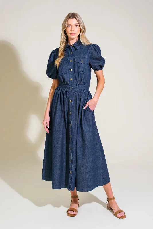 GET THE LOOK DENIM MIDI DRESS Comfortable Knitwear Midi Dress