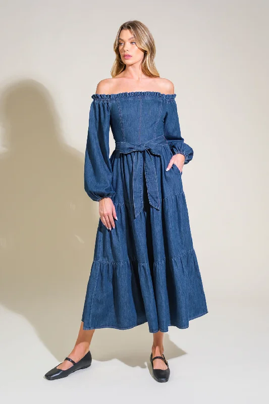 ARTISTIC IMPULSE DENIM MIDI DRESS Cozy Midi Dress with Pockets