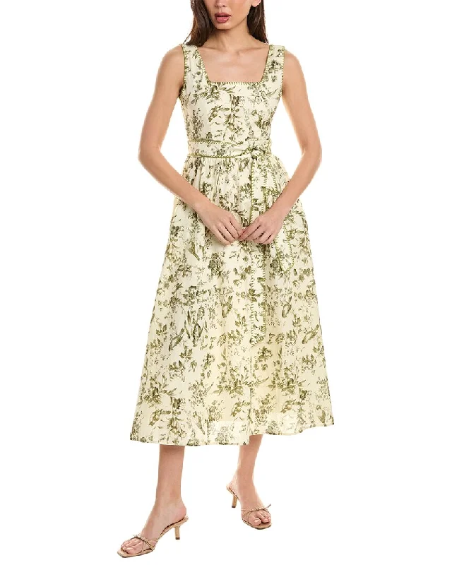 o.p.t. Mel Linen-Blend Midi Dress Elegant Floral Appliqué Midi Dress