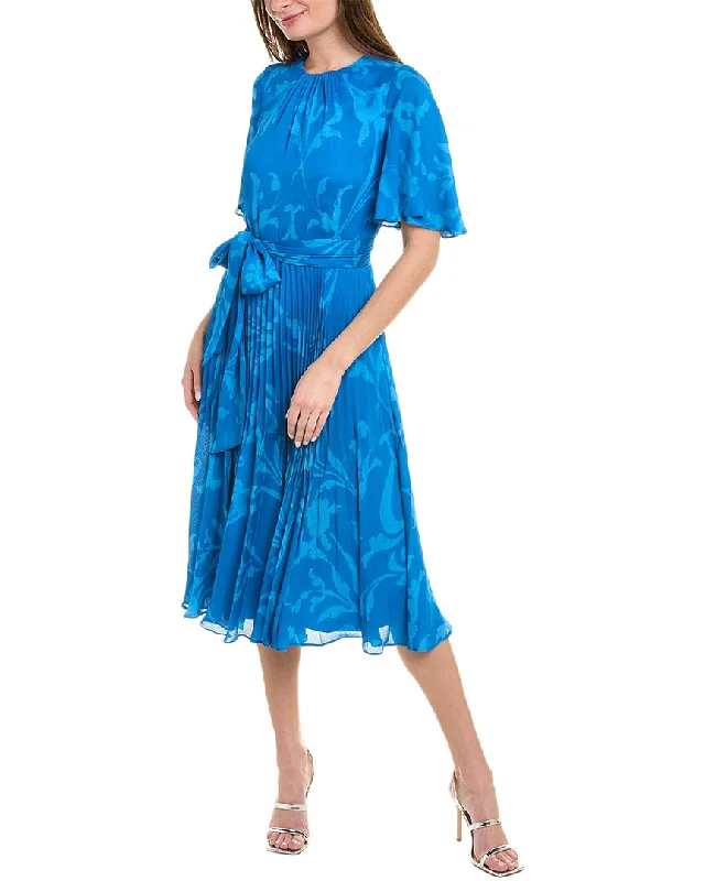 Teri Jon by Rickie Freeman Flutter Sleeve Midi Dress Trendy Fit-and-Flare Midi Dress