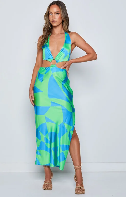 Underwater Green Print Midi Dress Comfortable Wrap Midi Dress