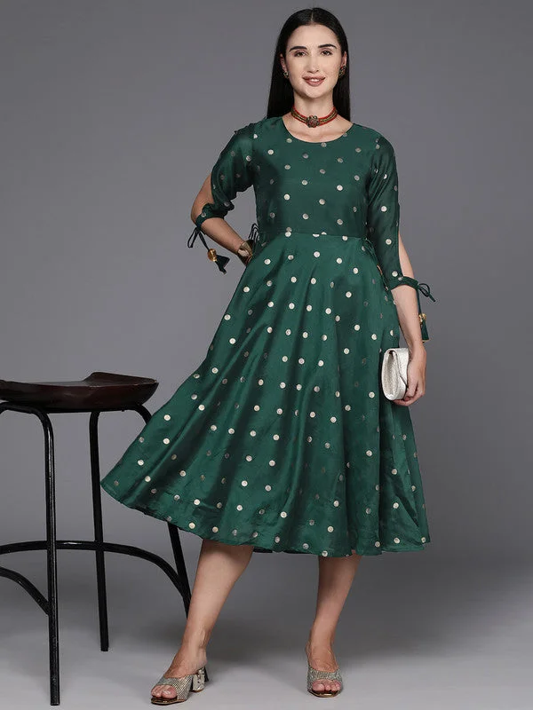 Women's Polka Dot Print A-Line Midi Dress - Ahalyaa Elegant Velvet Midi Dress