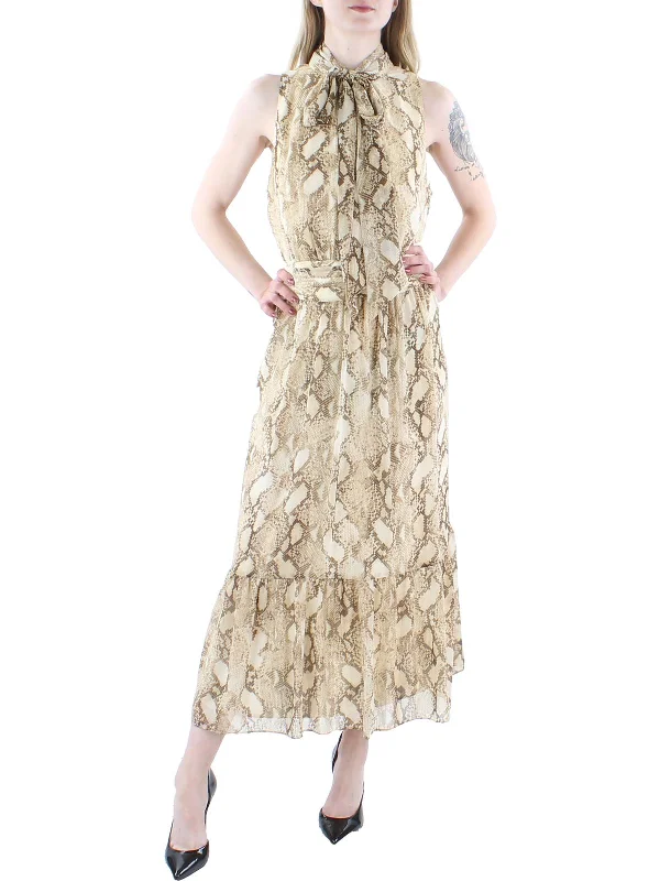 Womens Chiffon Snake Print Midi Dress Fashionable Skater Midi Dress