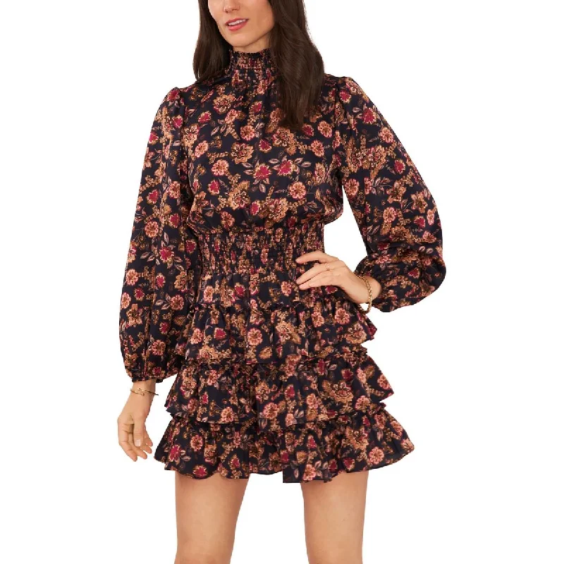 1.State Womens Tiered Smocked Mini Dress Cozy Wraparound Mini Dress
