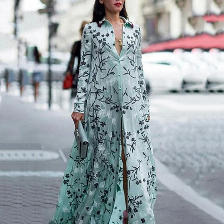 DressBetty - Women Print Dress  Long Sleeve Maxi Dresses Fashionable Printed Maxi Dress