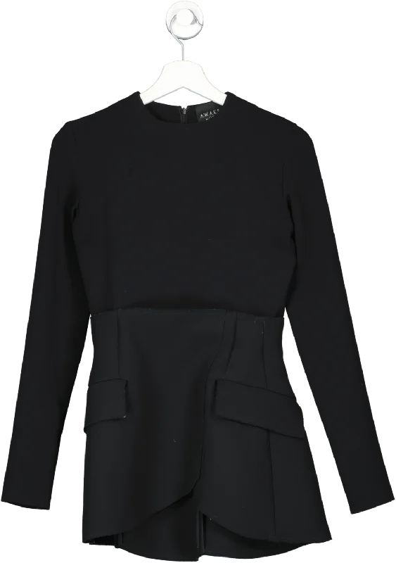 A.W.A.K.E Mode Black Raw Seam Tailored Mini Dress UK 8 Cozy Ruched Mini Dress