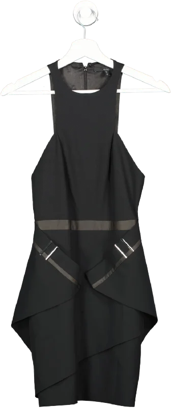 AQ/AQ Black High Neck Mini Dress UK 6 Cozy Satin Mini Dress