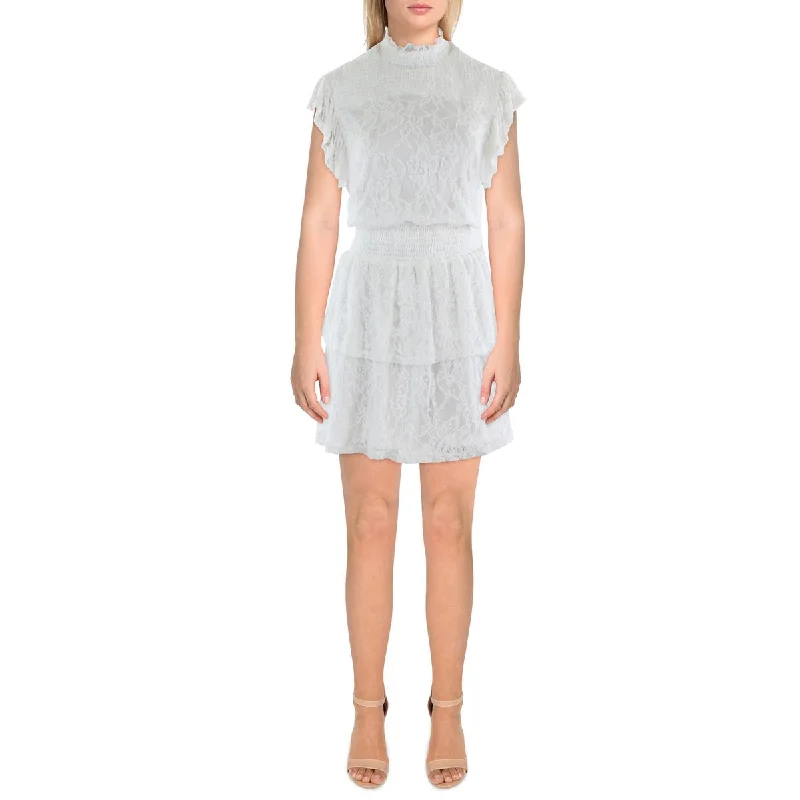 Aqua Womens Bridal Shower Lace Overlay Mini Dress Cozy T-Shirt Mini Dress
