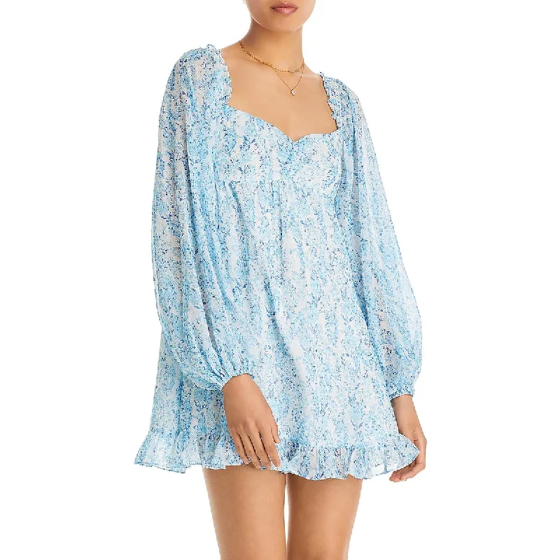 Aqua Womens Metallic Short Mini Dress Stylish Short-Sleeve Mini Dress