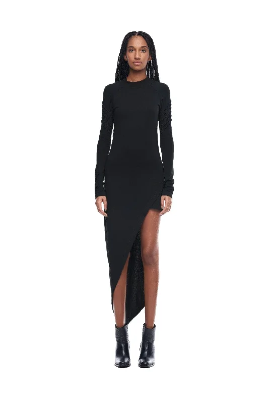 ASYMMETRICAL MINI DRESS IN BLACK Trendy Mini Dress with Belt