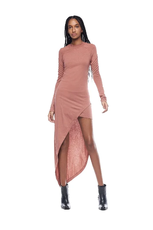 ASYMMETRICAL MINI DRESS IN BLUSH Comfortable Wrap Mini Dress