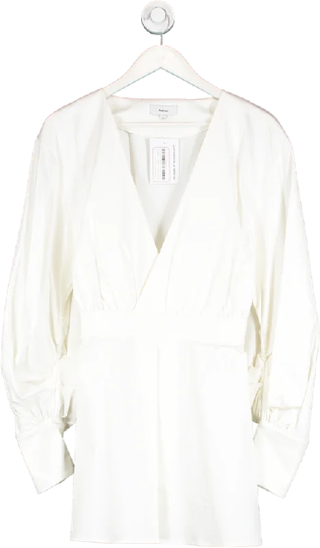 Auteur White Cotton Blend Ruched Sleeve Mini Dress UK XS Comfortable Shift Mini Dress Auteur White Cotton Blend Ruched Sleeve Mini Dress UK XS Comfortable Shift Mini Dress