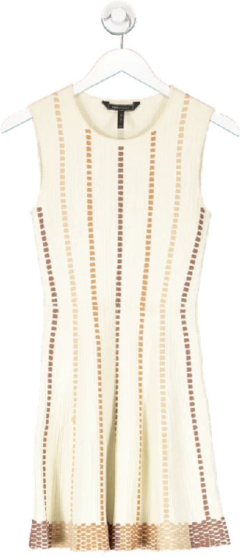 BCBGMAXAZRIA Beige Ribbed Swing Mini Dress UK XXS Cozy Cowl Neck Mini Dress