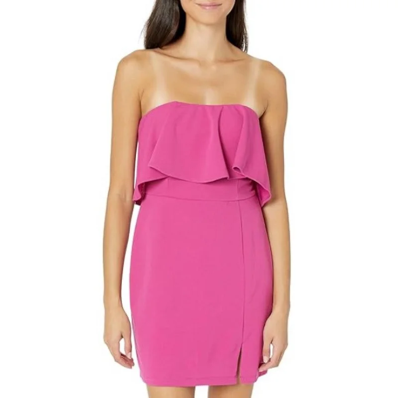 Bebe Womens Crepe Front Slit Mini Dress Fashionable Button-Front Mini Dress