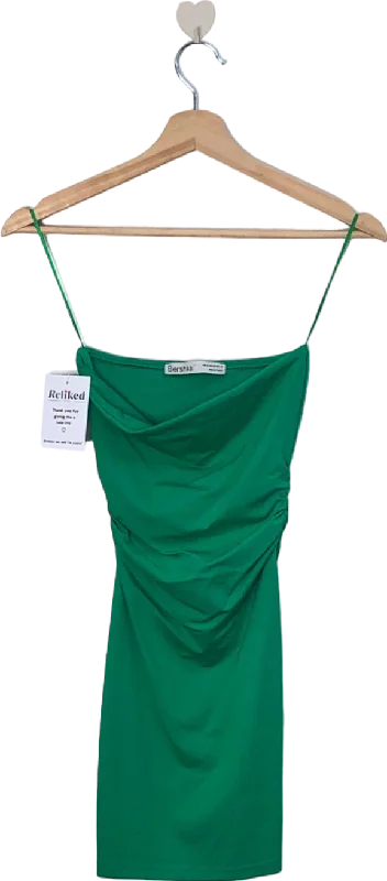 Bershka Green Ruched Mini Dress XS Stylish Plaid Mini Dress