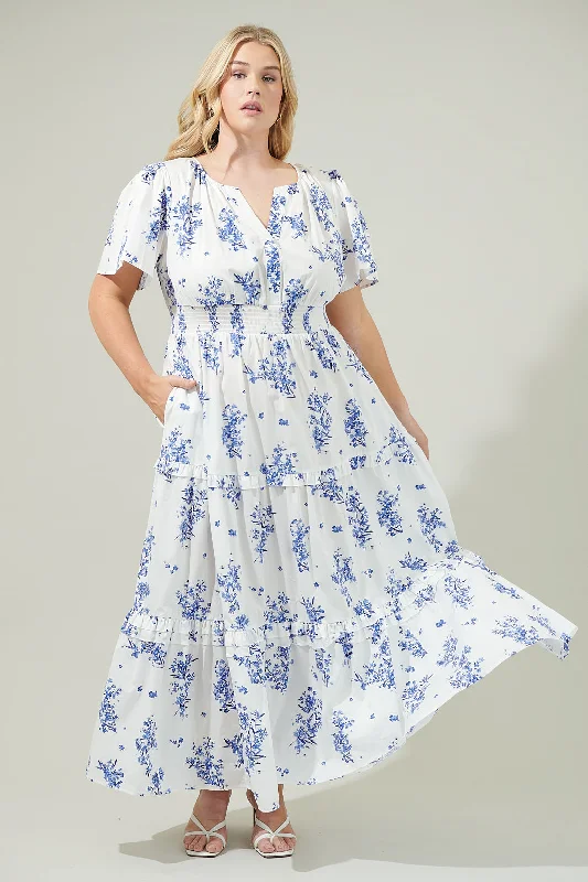 Bestia Floral Palmer Poplin Tiered Maxi Dress Curve Fashionable Asymmetrical Maxi Dress