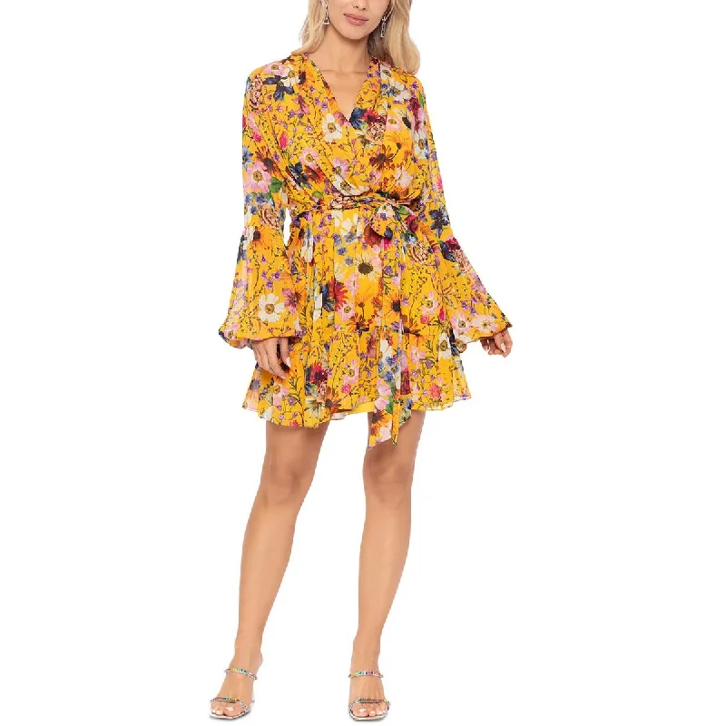 Betsy & Adam Womens Metallic  Mini Dress Chic Puff Sleeve Mini Dress