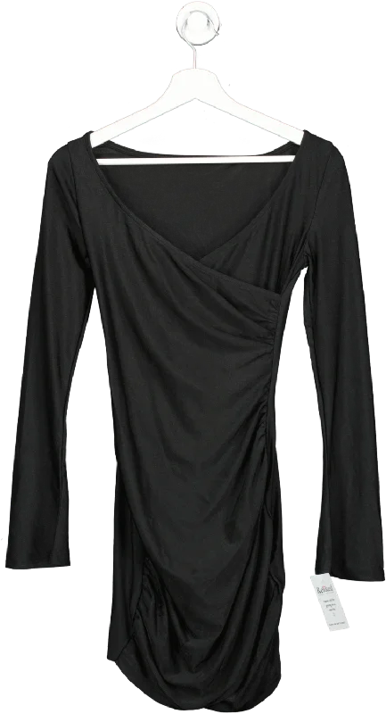 Black Long Sleeve Wrap Mini Dress UK S Chic Puff Sleeve Mini Dress