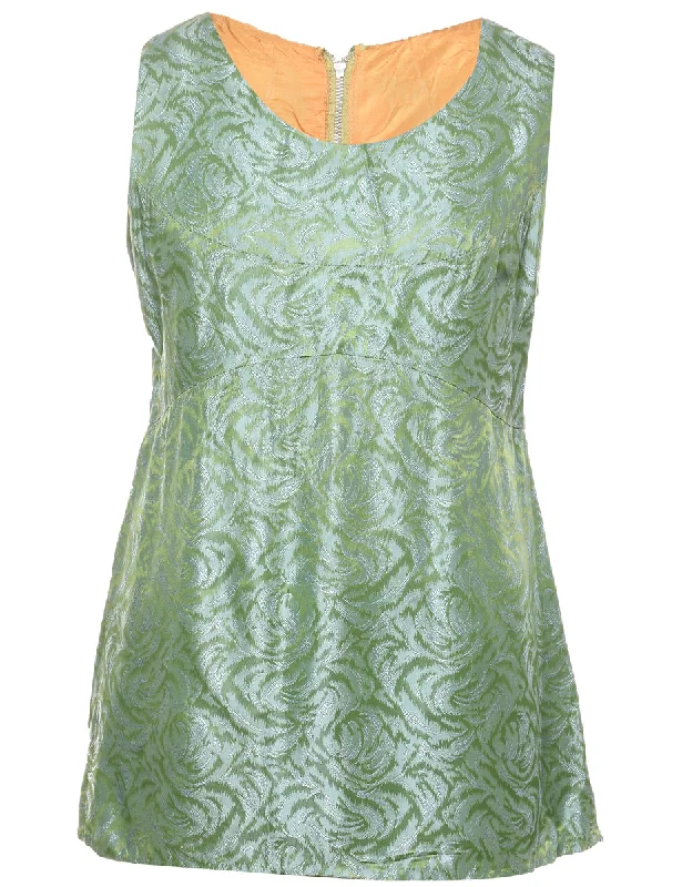 Brocade Design Green 1960s Mini Dress - L Comfortable Linen Mini Dress