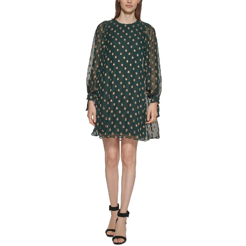 Calvin Klein Womens Petites Metallic  Mini Dress Comfortable Smocked Mini Dress