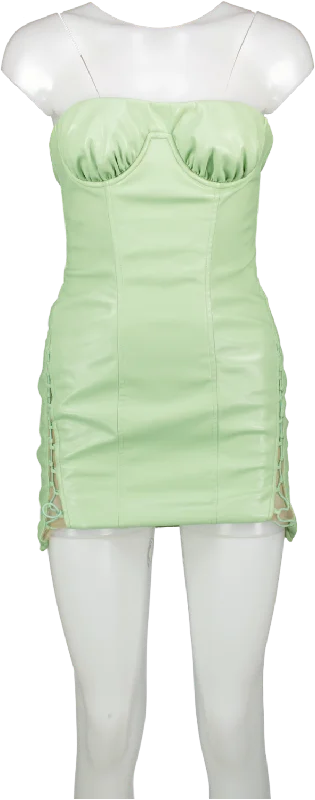 Camila Coelho Green Faux Leather Tie Side Mini Dress UK S Trendy Denim Mini Dress