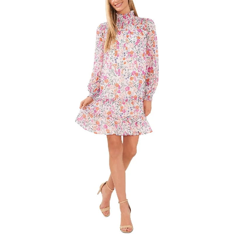 CeCe Womens Mock Neck Smocked Mini Dress Cozy Wraparound Mini Dress
