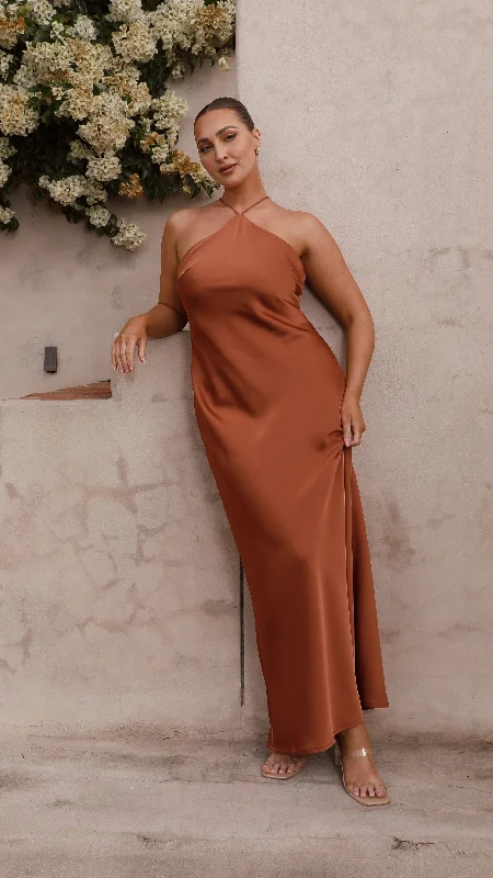 Chiara Maxi Dress - Copper Stylish V-Neck Maxi Dress