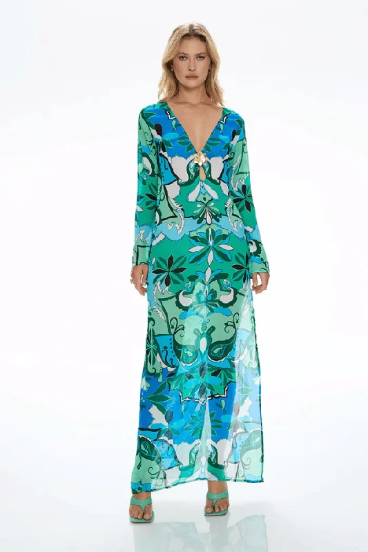 Hotline Maxi Dress Boheme Blue Trendy Floral Print Maxi Dress