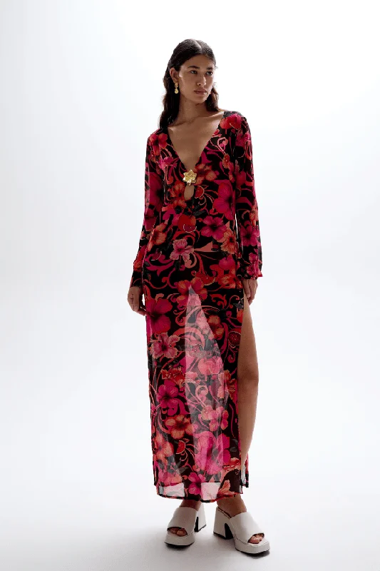 Hotline Maxi Dress Hibiscus Pink Elegant Maxi Dress with Ruffles