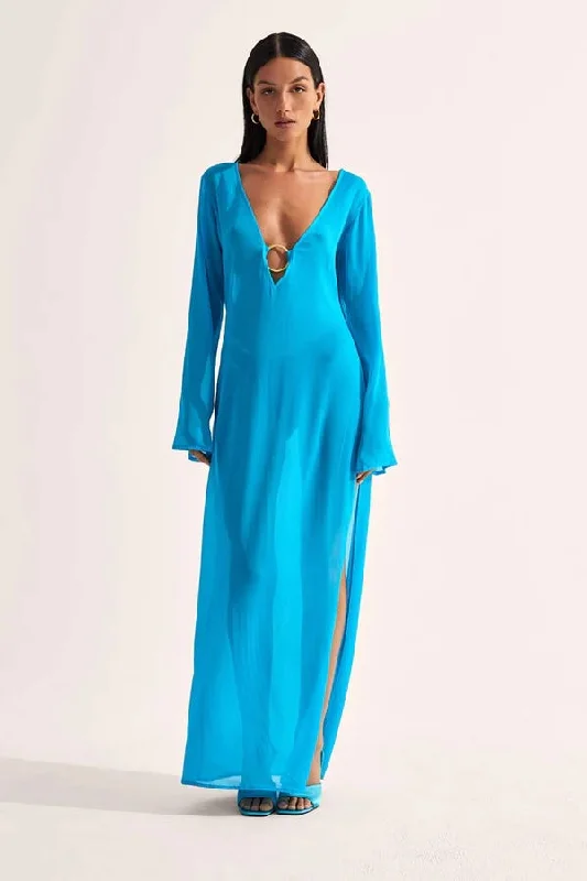 Totem Hoop Maxi Dress Aqua Comfortable Fitted Maxi Dress