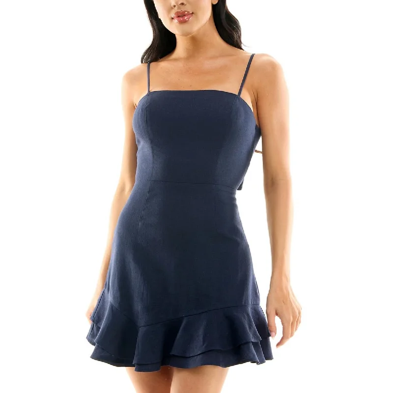 City Studios Womens Juniors Open Back Linen Mini Dress Trendy Camisole Mini Dress