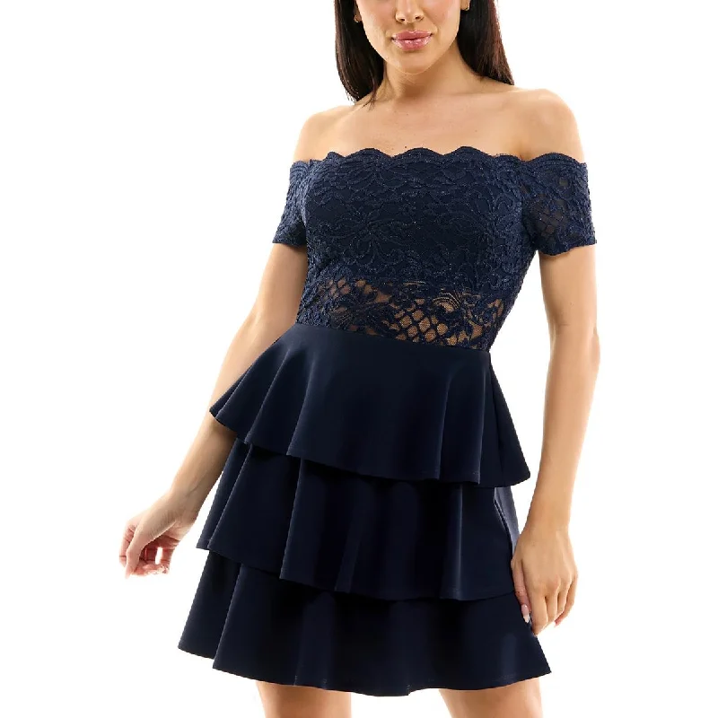 City Studios Womens Juniors Glitter  Mini Dress Classic Solid Mini Dress