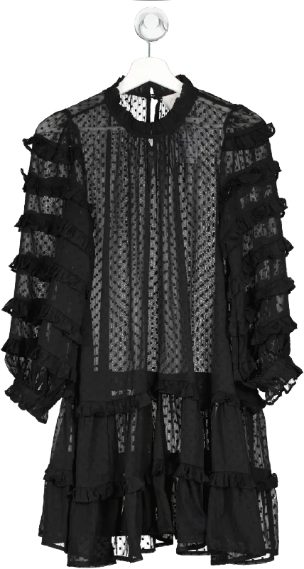 Cleobella Black Sheer Ruffle Mini Dress UK S Trendy Tulle Mini Dress