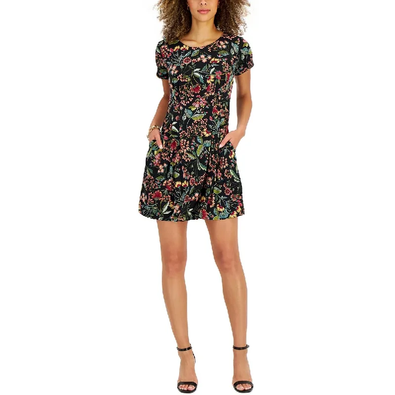 Connected Apparel Womens Petites Floral Print Mini Dress Comfortable Linen Mini Dress Connected Apparel Womens Petites Floral Print Mini Dress Comfortable Linen Mini Dress