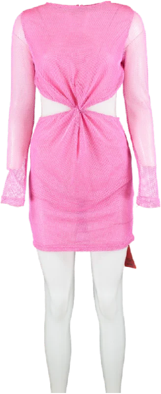 Ego Pink Net Twist Front Open Back Mini Dress UK 12 Elegant Tulle Mini Dress
