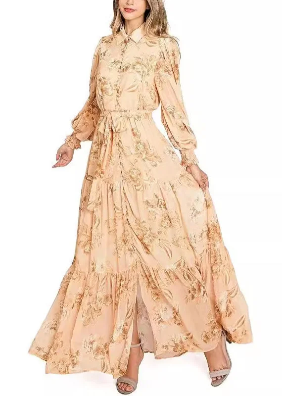 Elegant Orange Button Print Cotton Maxi Dresses Long Sleeve AU1015 Elegant Lace Maxi Dress