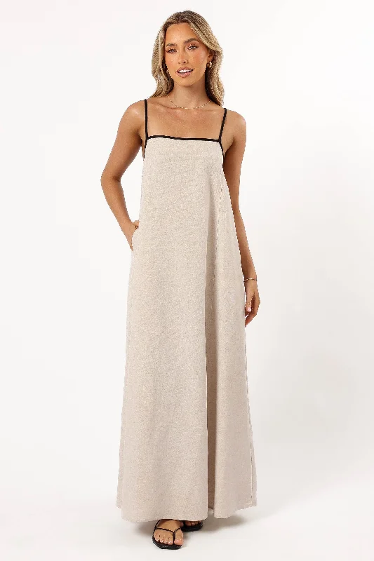 Elliana Maxi Dress - Beige Cozy Spaghetti Strap Maxi Dress