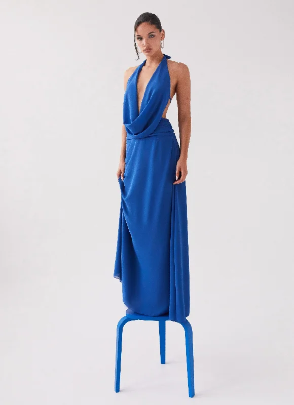 Elysia Chiffon Maxi Dress - Cobalt Cozy Knit Maxi Dress