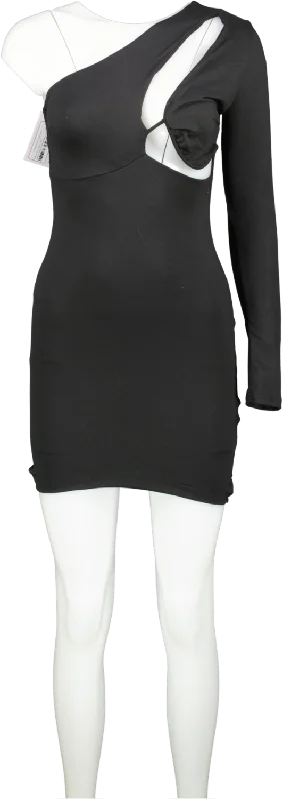 Fashion Nova Black One Sleeve Cut Out Mini Dress UK S Cozy Sweater Mini Dress