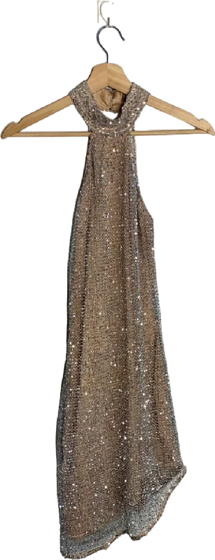 Fashion Nova Gold Sequin Halter Mini Dress XS Cozy Long Sleeve Mini Dress