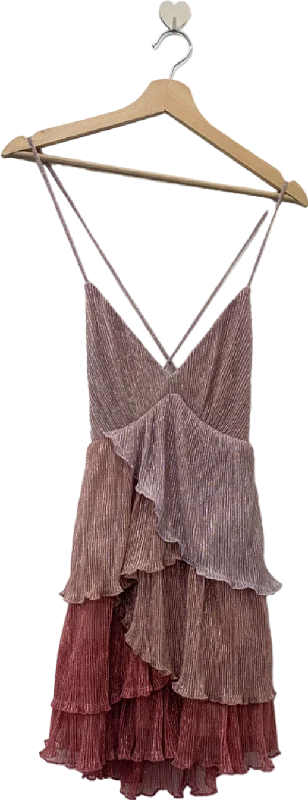 Fashion Nova Rose Gold Tiered Mini Dress XS Casual V-Neck Mini Dress