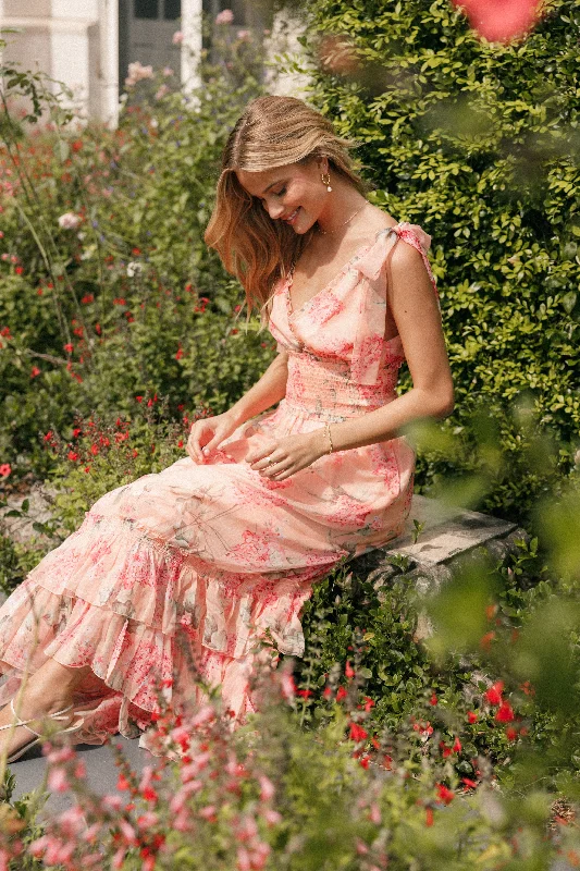 Fionna Maxi Dress - Peach Floral Stylish Long Sleeve Maxi Dress