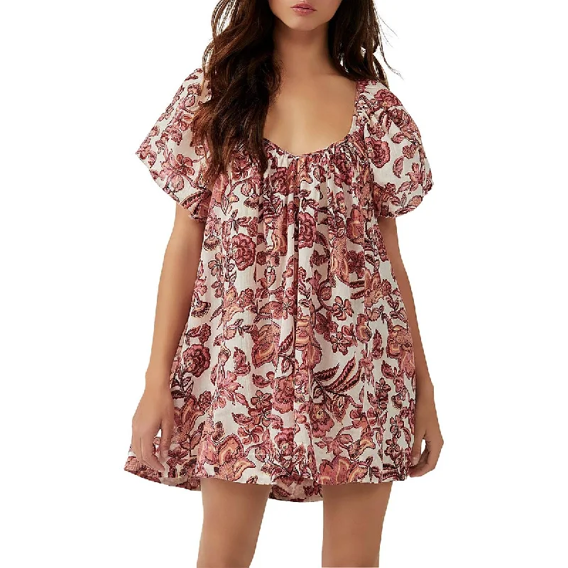 Free People Womens Kauai Cotton Flowy Fit Mini Dress Trendy Mesh Mini Dress