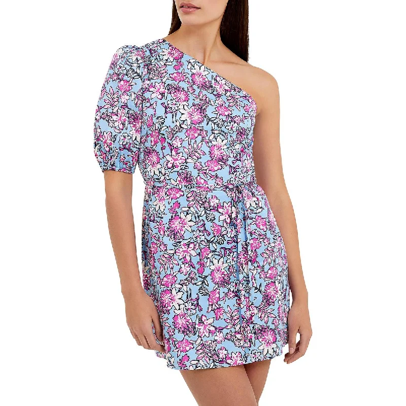 French Connection Womens Fotini One Shoulder Short Mini Dress Fashionable Pleated Mini Dress
