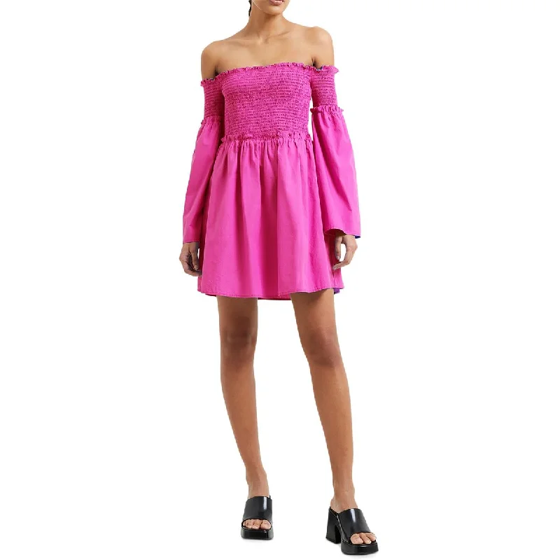 French Connection Womens Off-The-Shoulder Short Mini Dress Cozy Ribbed Mini Dress