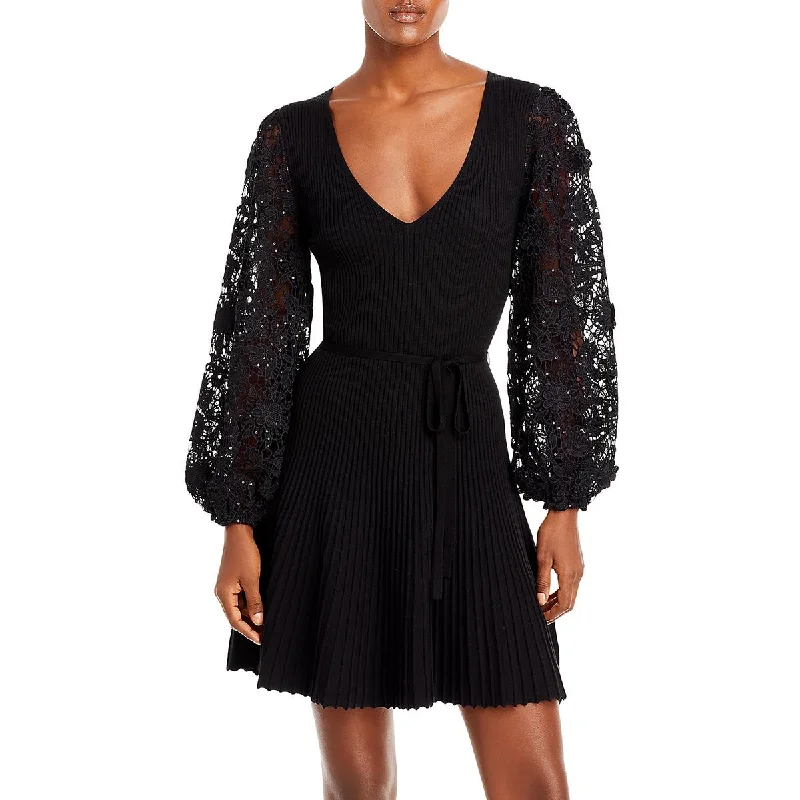 French Connection Womens Sequined Lace Mini Dress Cozy Ribbed Mini Dress