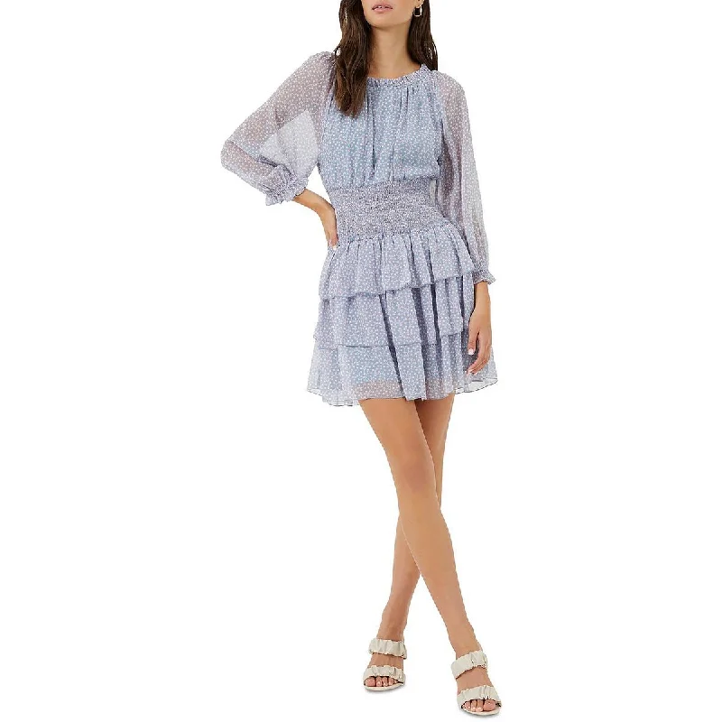 French Connection Womens Smocked Tiered Mini Dress Stylish Floral Print Mini Dress